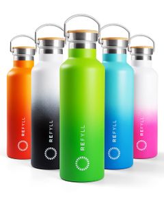 REFYLL Trinkflasche Edelstahl 750ml - “colorFYLL” I Thermoflasche für die Schule, Kinder, Arbeit - Kohlensäure geeignet I Wasserflasche auslaufsicher + BPA frei I (Apple Green)
