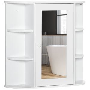 HOMCOM Spiegelschrank Badspiegel Wandmontage Hängeschrank Badeschrank mit 8 Fächern Mehrzweckschrank für Badezimmer Weiß 66 x 17 x 63 cm