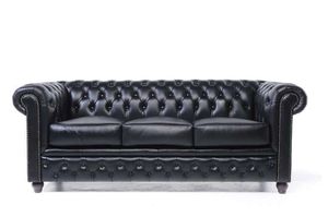 Chesterfield Sofa Original Leder 3-Sitzer Schwarz