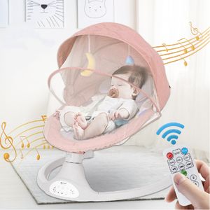 Elektrisch Babywippe Babyschaukel 5 Schaukel Geschwindigkeiten + Moskitonetz und Fernbedienung, Farbe: Pink