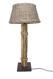 Tischleuchte "Treibholz" mit Schirm aus Weide, grau, 82 cm hoch, Nachttischlampe