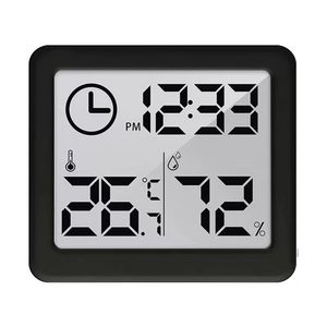 Digitales Thermometer/Hygrometer mit Uhrfunktion, Umgebungstemperatur und Luftfeuchtigkeit (Schwarz)