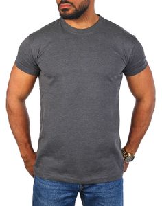Young & Rich Herren Uni Rundhals T-Shirt regular fit körperbetont einfarbig Basic 1001 Größe XS bis 9XL! , Grösse:L, Farbe:Dunkelgrau - melange