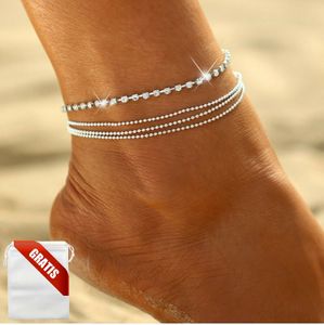 Fußkettchen Damen Silber Diamanten Kette Perlen Strand Fußkette Fusskette Frauen