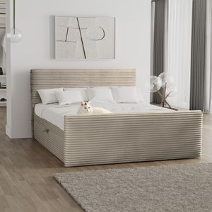 Kaiser Möbel Boxspringbett mit bettkasten und topper 200x200 TRENTO stoff Plüsch Cord Beige