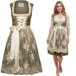 HOFGLANZ® Traditionelles Dirndl Damen [GRÜN & BEIGE / Größe 36] - Hochwertiges 2-teiliges Trachtenkleid Damen mit eleganter Dirndlschürze - Trachten