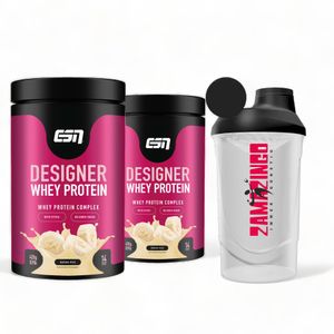 2x ESN Designer Whey Protein Banana Milk 420g | Hochwertiges Eiweißpulver und Nahrungsergänzungsmittel für effektiven Muskelaufbau | Gratis Zama4zingo Protein Shaker 600ml