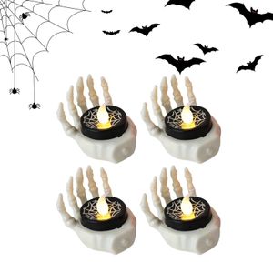 4X Halloween Deko LED Kerzen, Skelett Hand LED Kerzen Batteriebetriebene Flammlose Kerzenlicht LED Teelichter für Halloween Deko Innen Outdoor deko