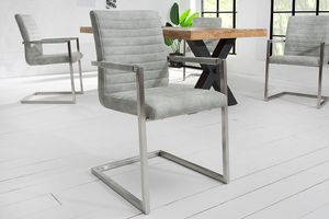 Freischwinger Stuhl LOFT stone grau mit Armlehne Gestell aus Edelstahl Esszimmerstuhl Armlehnenstuhl Konferenzstuhl