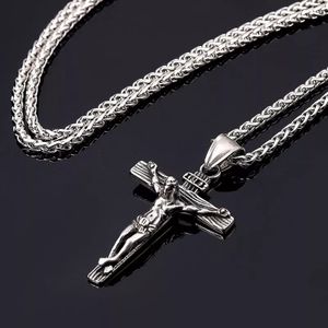 Halskette mit Anhänger Kreuzkette Armband Jesus Christ Kreuz Edelstahl Silber Konfirmation Geschenk