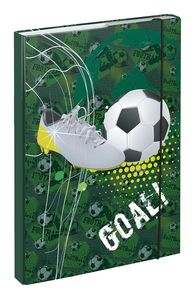 Baagl Heftbox für Schulranzen A4 - Sammelmappe für Kinder mit Gummiband und Innenklappen - Heftmappe, Sammelbox mit Gummizug für Jungen (Fussball Goal)