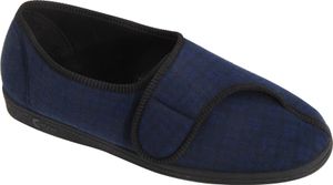Comfylux Herren Paul Hausschuhe / Pantoffeln mit Klettverschluss, kariert DF815 (42 EU) (Marineblau)