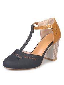 Damen Dicke Ferse Sandalen Mode Sandale Leichtes Knöchelgurt Rundkopf High Heels  Schwarz,Größe 40