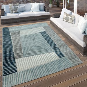 In- & Outdoor Terrassen Teppich Geometrisches Design Pastell Türkis Grau Creme, Grösse:160x230 cm
