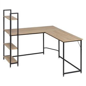 WOLTU rohový stôl, počítačový stôl v tvare L, šikmý stôl, so 4 policami 138x50cm&80x50cm, priemyselný dizajn pre domácu kanceláriu