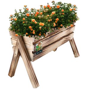 KOTARBAU® Blumenkasten auf Beinen 40,5 x 18 x 28,5 cm geflammtes Holz Kräuter Hochbeet Balkon Holz Pflanzkasten Hochbeet für Terrasse und Balkon Gemüsebeet Hochbeete