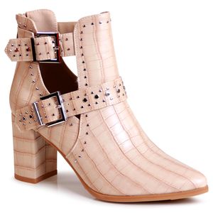 topschuhe24 2485 Damen Stiefeletten Ankle Boots Cut Out, Farbe:Beige, Größe:39 EU