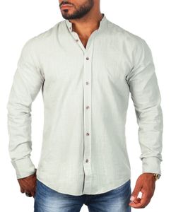Carisma Herren Leinen Baumwoll Mix Stehkragen Hemd langarm regular fit 8389, Grösse:3XL, Farbe:Light-Khaki