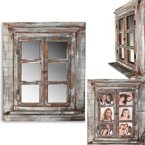 Melko Wandspiegel mit Fensterläden Bilderrahmen Foto Shabby Garderobe - Braun