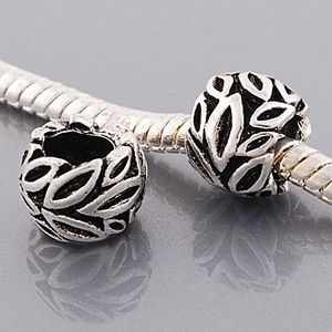 Andante-Stones Edler Silber  Bead mit Blätter Gravur