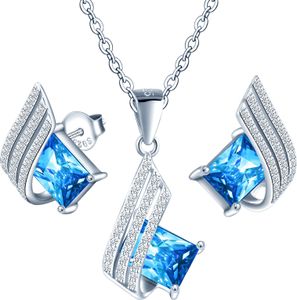 Aquamarine Millenium Silber 925 Damen Schmuckset - Halskette Kette Ohrringe Set - Mit Austrian Marken Kristalle - Set mit Geschenkbox Valentinstag Jahrestag Geburtstag Muttertags