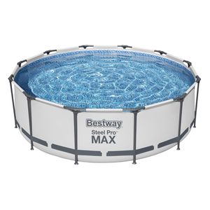 Bestway® Steel Pro MAX™ Frame Pool Set mit Filterpumpe + Verdeck Ø 366 x 100 cm, lichtgrau, rund