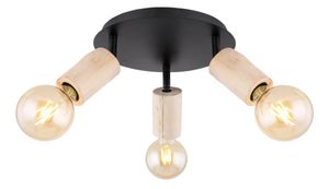 Globo Lighting Strahler Metall schwarz matt, Holz naturfarben, ø: 280mm, H: 180mm, exkl. 3x E27 60W 230V