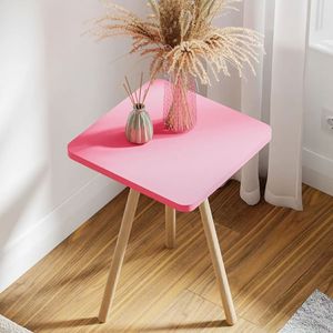Quadratischer Beistelltisch mit Holzbeinen – Modern & stabil, Skandinavischer Stil, Vielseitig für Wohnzimmer & Schlafzimmer Nachttisch Rosa / Pink