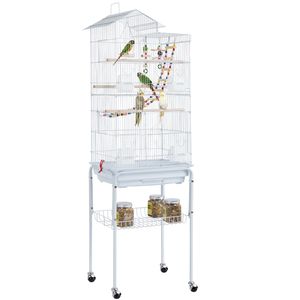 Yaheetech Vogelkäfig Wellensittich Kanarien Käfig mit Vogelspielzeug mit Ständer 46 x 35,5 x 158,5 cm