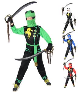 Drachen Ninja Kostüm für Jungen schwarzes Ninjakostüm Kinderkostüm, Größe:122/128, Farbe:Weiß
