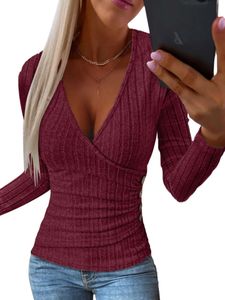 Damen Sweatshirts Langarm T-Shirt Lässig Pullover Lose T-Shirt Stricken Oberteil Rotwein,Größe L