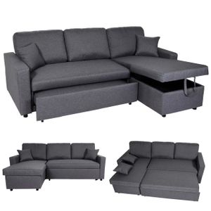 Ecksofa mit Bettkasten HWC-L17, Couch Sofa L-Form, Liegefläche Nosagfederung 228cm  dunkelgrau