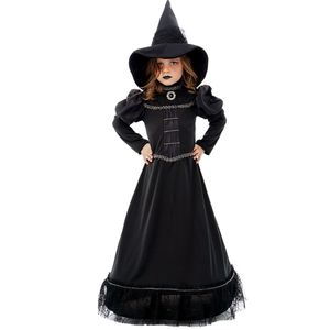 Hexen Kinderkostüm "Orelie" - Langes Kleid und Hexenhut | Schwarz Silber Variante: 140