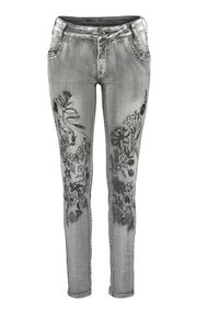 Blue Monkey Damen Marken-Skinny-Jeans mit Stickerei, grau, 34 inch, Größe:27