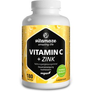 Vitamaze Vitamin C 1000 mg vysoká dávka + zinek veganské tablety, 180 tablet