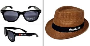 Bacardi Sommer Set - 1x Sonnenbrille mit 400 UV Schutz + Hut Strohhut Strandhut partyhut Sonnenhut in braun  Material Hut : 100% Stroh  Material Brille : Kunststoff