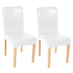 2er-Set Esszimmerstuhl Stuhl Küchenstuhl Littau  Leder, weiß, helle Beine