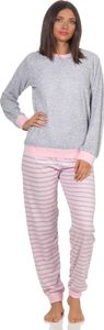 Damen Frottee Pyjama langarm mit Bündchen und niedlicher Pinguin Stickerei - 291 13 779 ; grau-melange , 36
