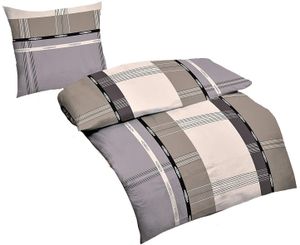 2-teilig Bettwäsche Set Bettgarnitur Bettbezug Kissenbezug Mikrofaser XL Übergröße 155x220cm 80x80cm Modern Karo Taupe Grau Silber