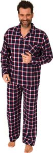 Durchknöpfbarer Herren Flanell-Pyjama mit Karo-Muster ; marine , 58