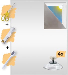 Verdunkelungsstoff Meterware| Sonnenschutz zu 100% Verdunkelung | Folie mit Thermobeschichtung | Meterware für Fenster und Dachfenster lichtundurchlässig | Blackout (Perlweiß mit Saugnäpfen)