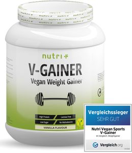 Mass & Weight GAINER - ohne Zucker - V-GAINER 2kg Vanille - Masseaufbau - ohne Maltodextrin & Zusatzstoffe - 2000g vegan