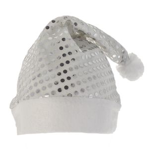 Smartfox Weihnachtsmütze | Farbe: Weiß mit silbernen Pailletten | Xmas Bommelmütze Santa Claus Kostüm