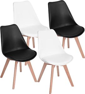 IPOTIUS 4er Set Esszimmerstühle mit Massivholz Buche Bein, Skandinavisch Design Gepolsterter Küchenstühle Stuhl Holz, Weiß + Schwarz