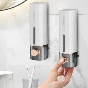 2 Stück Seifenspender Wandbefestigung, Handseifenspender Soap Dispenser, Ohne Bohren 450ml, Wand Spülmittelspender für Shampoo, Händedesinfektionsmittel, Spülun (weiß)