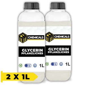 MRM CHEMICALS Pflanzliches Glycerin 99,5% 1L Rein Pharmaqualität Lebensmittelqualität Desinfektion Kosmetik, Glyzerin Glycerol Natürlich Transparent x2
