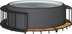 Whirlpool-Umrandung mit Stauraum Holztreppe Schwarz Poly Rattan, Gartenduschen DesignMöbel