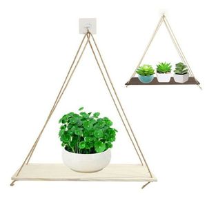 Deko Wandboard Hängeregal Holz Regal mit Jute Seil Schweberegal Blumenampel, Beige