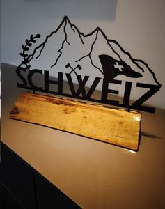 Deko Tischdeko Skulptur Schweiz Flagge Gebirge Metall Wohndeko Archtwain Geschenkidee MH-106