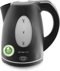Wasserkocher 1,3 Liter für Reise/Camping/Büro mit 2200 Watt, BPA frei, Abschaltautomatik mit Trockenschutz, 360° Basis, inkl. Kalkfilter, Schwarz
